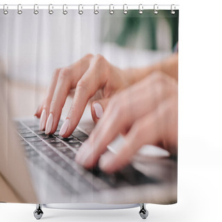 Personality  Partial View Of Eoman Typing On Laptop Shower Curtains