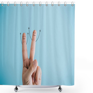 Personality  Cropped View Of Joyful Human Fingers Isolated On Blue Shower Curtains