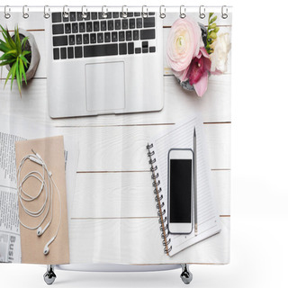 Personality  Laptop And Smartphone On Desk Shower Curtains
