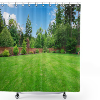 Personality  Green Large Fenced Backyard With Trees. Shower Curtains