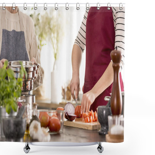 Personality  Woman Cutting Tomatoes Shower Curtains