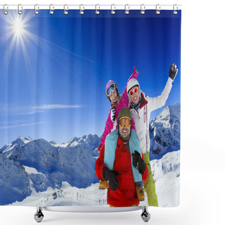 Personality  Ski, Skier, Sun And Winter Fun - Family Skiers Enjoying Winter Shower Curtains
