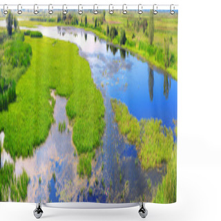 Personality  Panorama Of A Marsh Shower Curtains