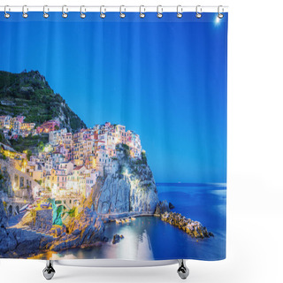 Personality  Manarola Seascape At Night. Five Lands, Italy Shower Curtains