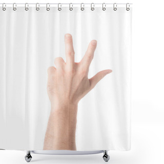 Personality  Partial View Of Man Showing Number 3 In Sign Language Isolated On White Shower Curtains