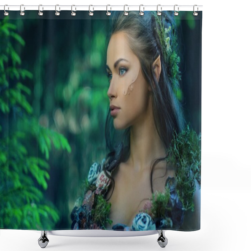 Personality  Elf woman in a magical forest shower curtains