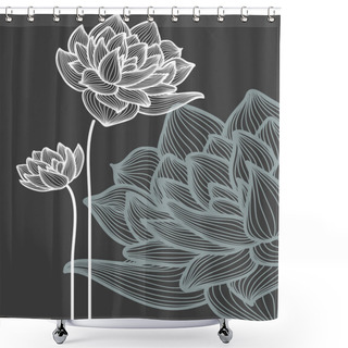 Personality  Vector Flowers Over Black Background Shower Curtains