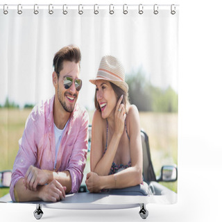 Personality  Couple Enjoying A Drive In A Convertible Shower Curtains