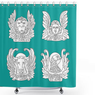 Personality  Four Evangelists Line Symbols: Angel, Lion,  Bull And Eagle. Matthew, Mark, Luke, John. Shower Curtains