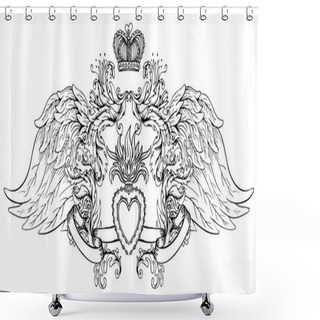 Personality  Sacred Heart Of Jesus With Rays. Vector Illustration Black Isola Shower Curtains