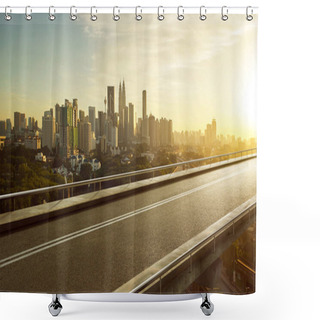 Personality  Empty Asphalt Flyover  Road With Modern Cityscape Skyline Shower Curtains