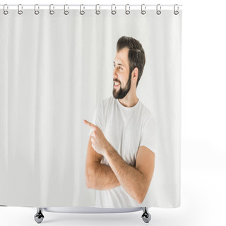 Personality  Man Pointing Away With Finger Shower Curtains