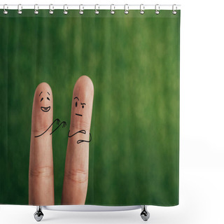 Personality  Cropped View Of Funny Couple Of Fingers On Green Shower Curtains
