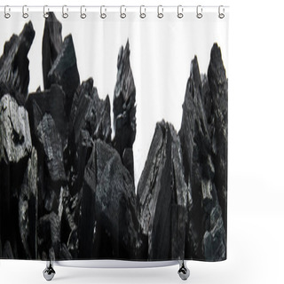 Personality  Top View Of Black Coals On White Background, Panoramic Shot Shower Curtains