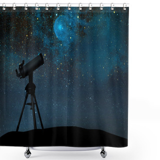 Personality  Telescope Silhouette Against The Starry Sky. Shower Curtains