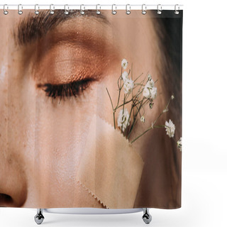 Personality  Close Up Of Girl With Makeup On Closed Eyes And Flowers On Face Shower Curtains