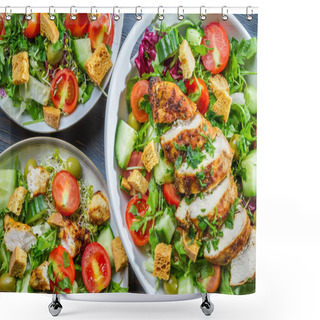 Personality  Three Healthy Salads With Fresh Vegetables Shower Curtains