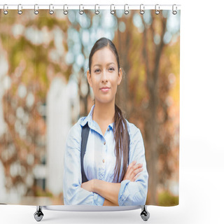 Personality  Business Woman Professional Isolated Outside Indian Fall Background Shower Curtains