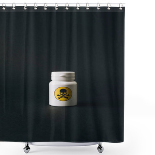 Personality  Jar With Skeleton Sign Isolated On Black Shower Curtains