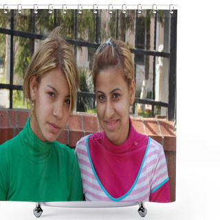 Personality  Portraits Of Two Smiling Turkish Gypsy Girls Shower Curtains