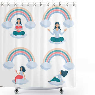 Personality  Girls Sitting Rainbow Smile Set Dd Ww Shower Curtains