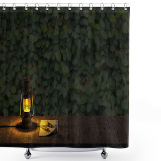 Personality  The Oil Lamp At Night On A Wooden Surface Shower Curtains