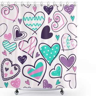 Personality  Seamless Background Of Hand Drawn Stylized Hearts, Valentine's Day Greeting Card. Shower Curtains