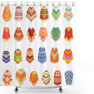 Personality  Poncho Icons Set Cartoon Vector. Fashion Wear. Party Garment Shower Curtains