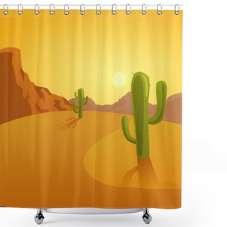 Personality  Cartoon Illustration Of A Desert Background With Cactuses Shower Curtains