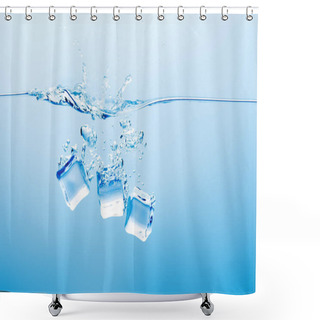 Personality  Transparent Pure Water With Splash And Ice On Blue Background Shower Curtains