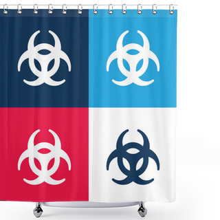 Personality  Biohazard Symbol Blue And Red Four Color Minimal Icon Set Shower Curtains