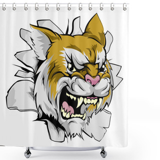 Personality  Wildcat Head Coming Through Wall Shower Curtains
