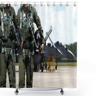 Personality  Air Force Pilots Walking Away From Jet Fighters Shower Curtains