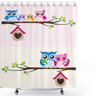 Personality  Happy Owl Family Shower Curtains