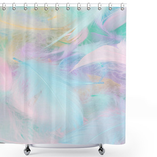 Personality  Colorful Feather On Mint Background, Top View.  Shower Curtains