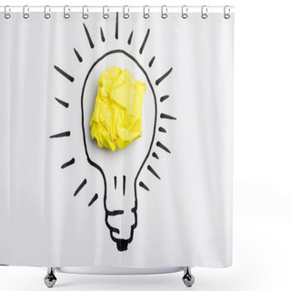 Personality  Top View Of Light Bulb With Crumpled Paper On White Background Shower Curtains