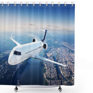 Personality  Private Jet Plane In The Blue Sky Shower Curtains