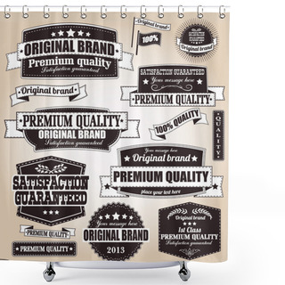 Personality  Collection Of Vintage Retro Labels, Badges, Stamps, Ribbons, Marks And Typographic Design Elements, Vector Illustration Shower Curtains
