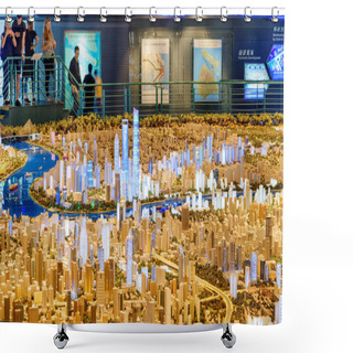 Personality  Shanghai, China - October 3, 2017: Part Of A Huge Scale Model Of The City Including Skyscrapers In The Pudong New District (Lujiazui) At Downtown. The Shanghai Urban Planning Exhibition Center. Shower Curtains