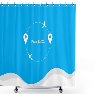 Personality  Bubble Travel Blue Background Airplanes Flying In Circle With Location Pin Icon Illustration Graphic Vector Shower Curtains