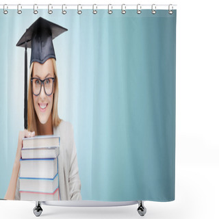 Personality  Happy Student In Mortar Board Cap With Books Shower Curtains