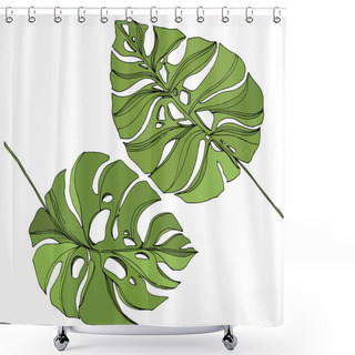 Personality  Palm Beach Tree Leaves Jungle Botanical. Black And Green Engraved Ink Art. Isolated Leaf Illustration Element. Shower Curtains
