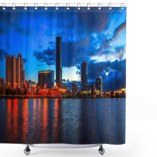 Personality  Night View Of Evening City With The River Ural Ekaterinburg Shower Curtains