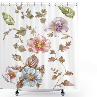 Personality  Watercolor Illustration Flower Set In Simple White Background Shower Curtains