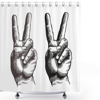 Personality  Hand Gesture Peace Sign, Symbol. Sketch Vector Illustration Shower Curtains