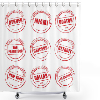 Personality  Red Vector Grunge Stamp, American Cities. Denver, Miami, Boston, Shower Curtains