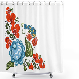 Personality  Decorative Corner Element With Flowers And In Russian Traditional Style (Gorodets) On Isolated White Shower Curtains