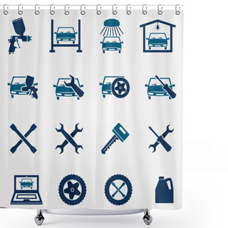 Personality  Auto Service And Repair Flat Icon Set Shower Curtains