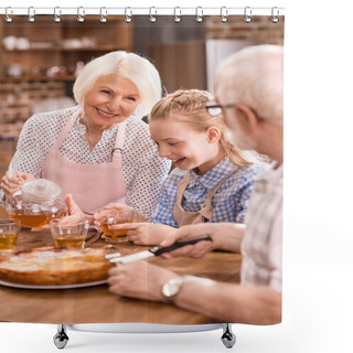 Personality  Family Drinking Tea At Home Shower Curtains