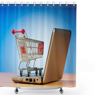 Personality  Internet Online Shopping Concept With Computer And Cart Shower Curtains